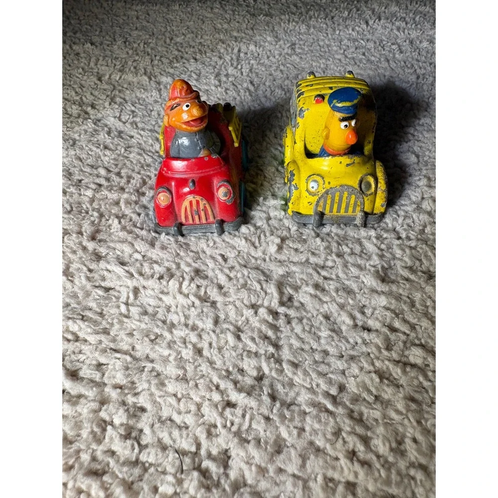 Vintage 1981 Playskool Sesame Street Diecast Bert Bus & Ernie Fire Truck Set